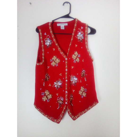 CLAUDIA D VINTAGE 1997 VEST CHRISTMAS SIZE SMALL WITH RITHSTONES - Picture 4 of 6